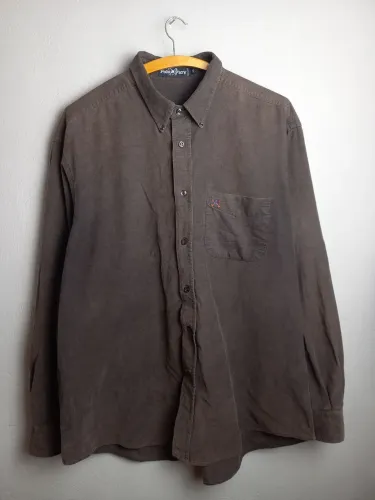 CAMISA POLO PLAY GG MARROM 100% ALGODÃO MANGA LONGA BUTTON-DOWN VINTAGE