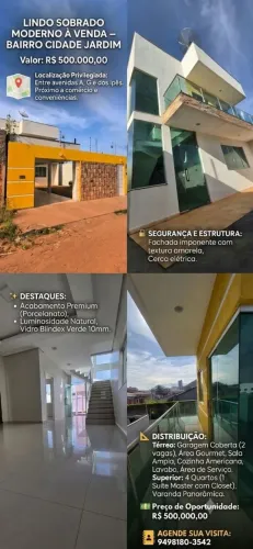 LINDO SOBRADO MODERNO À VENDA - BAIRRO CIDADE JARDIM<br>?