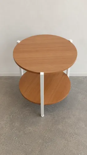 Mesa De Centro Alta Redonda Tampo Amadeirado E Metal