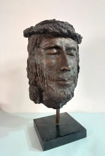 Escultura em bronze - 37 cm - Rosto de Cristo - 7 kg