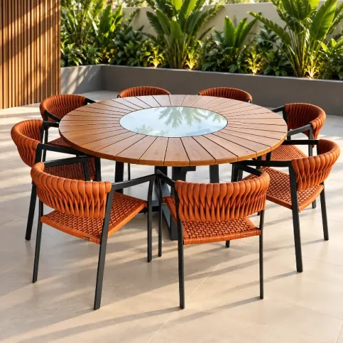 Mesa área gourmet com cadeiras em tricô náutico 
