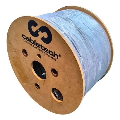 Cabo Fibra Óptica Drop Compacto 1FO 500m Cinza Timbrado FTTH Bobina em Madeira
