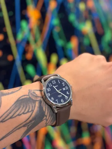Relógio Timex Americano - Easy Reader - 38mm pulseira em couro Indiglo