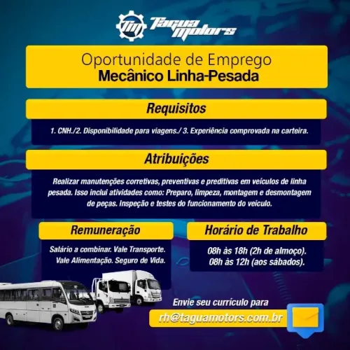 vaga para mecânico linha-pesada