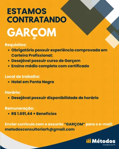 GARÇOM COM EXPERIÊNCIA - HOTELARIA 