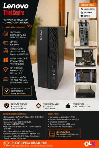 Desktop Lenovo ThinkCenter Core 2 Duo 3ghz 4Gb RAM e SSD240GB Win10Pro(pt-br) SKU07