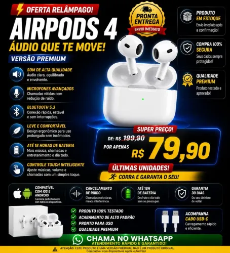 Airpods 4 Quality Premium (7 geração)