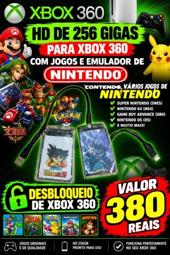 HD de 256 giga para Xbox 360 com desbloqueio, leia descrição.