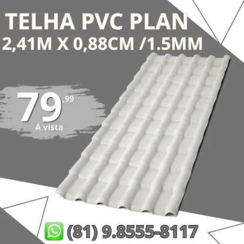Telha PVC Plan 2,41m x 0,88cm / 1.5mm Cinza