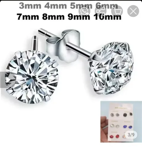 kit  De Brinco Aço Inox Pedra Prata Antialérgico Não Enferruja