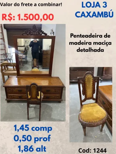 Penteadeira de madeira maciça com cadeira