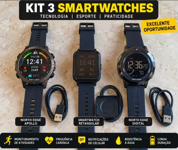 kit com 3 smartwatches north edge, haylou solar pro e amazfit originais