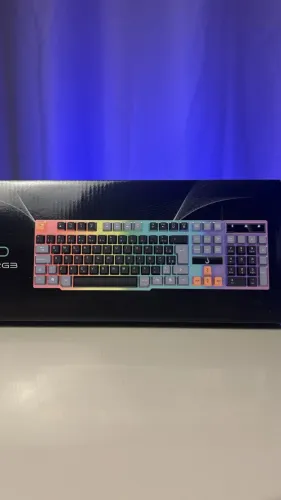 Teclado Semi-Mecânico, Rainbow, USB, Preto e Cinza