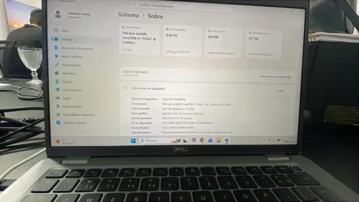 notebook DELL I5 SSD 512GB e 8GB de memoria ram UNICO DONO