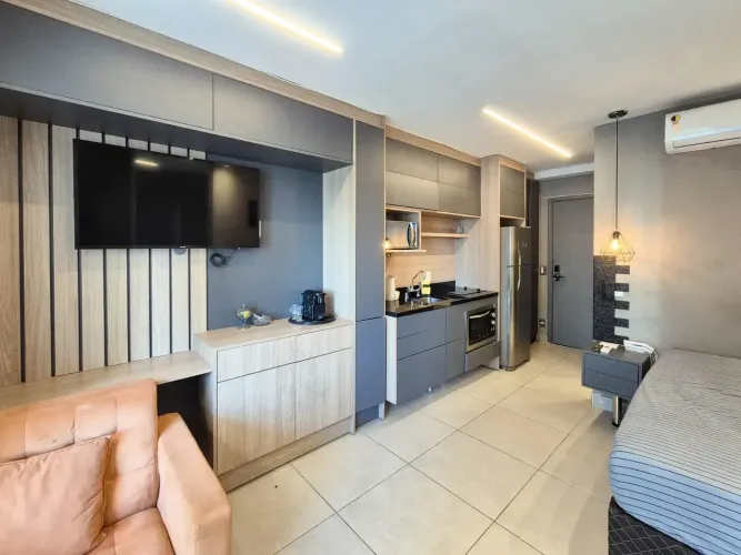 Apartamento mobiliado à venda em Moema 25m² com Ar-Condicionado e Lazer Completo