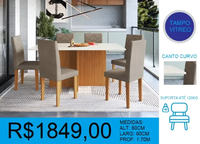 Mesa com 6 cadeiras de alta qualidade - compre hoje e receba em até 72h
