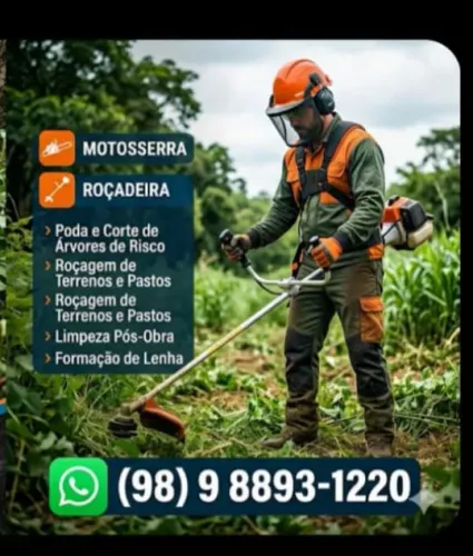 Serviços com Motosserra - Cortes, Poda e Modelagens de Árvores. Roçadeira de terreno