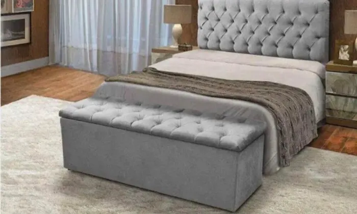 Kit Bau Recamier + Cabeceira E Box Queen Suede Cinza