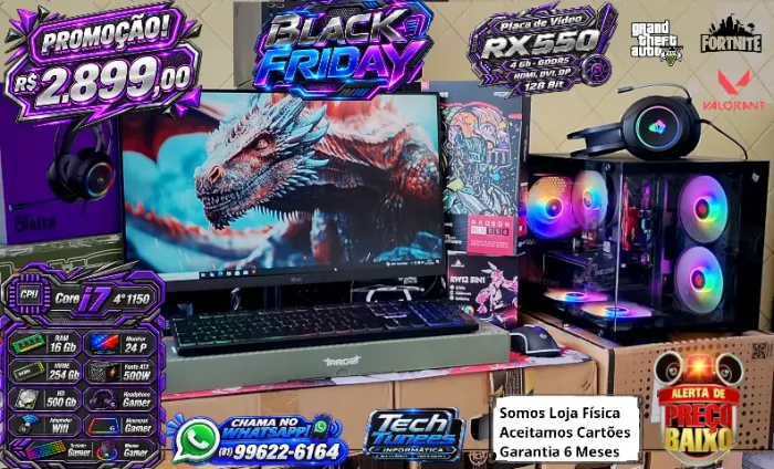 PC Gamer Completo-Core i7 4°-(16Gb Ram)-(NVME 258Gb, HD 500Gb)+Monitor Gamer 24P-Placa Víd