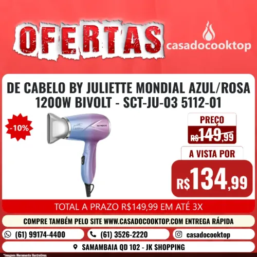 SECADOR DE CABELO BY JULIETTE MONDIAL AZUL/ROSA 1200W BIVOLT - SCT-JU-03 5112-01