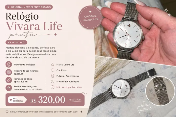 Relógio Vivara Life Prata