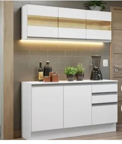   Armário De Cozinha Compacta 100% MDF 120 Cm Branco Smart Madesa 01 Cor:Branco