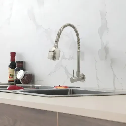 Torneira Gourmet De Parede Cozinha Aço Escovado