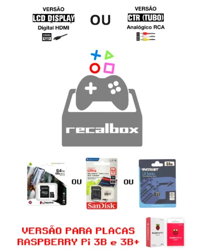 Sistema de Jogos Retro Cartão 64gb p/ Raspberry Pi 3B e 3B+