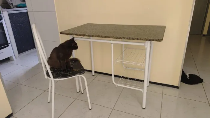 Mesa com pedra de mármore e fruteira