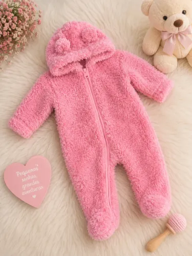 Macacão Infantil De 6 a 9 Meses Cor Rosa Menina