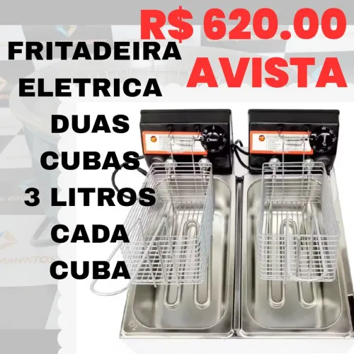 Fritadeira elétrica 2 cubas, 6 litros 