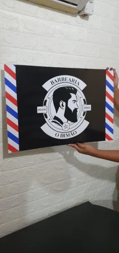 Placa para barbearia com sua logomarca personalizada divulgue sua loja