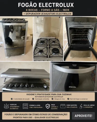 Fogão Electrolux 4 bocas espelhado em inox e ja vai junto um depurador de ar inox