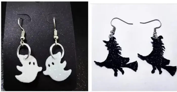 Kit de brincos de bruxa e mini fantasma sério DE E.V.A - Halloween - Dia das bruxas