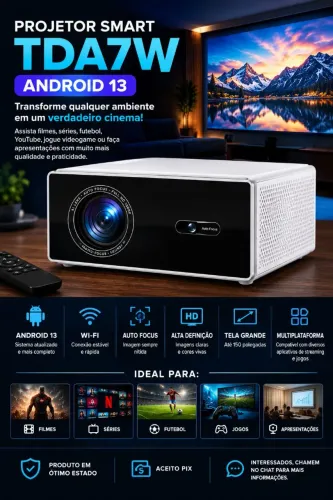 Projetor Smart TDA7W Android 13 - Cinema em Casa + Brindes!