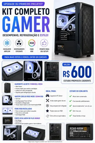 Kit Upgrade Gamer Alseye + Water Cooler RGB Branco + Fonte 600W