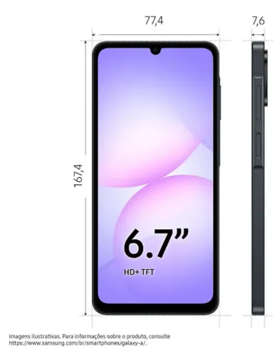 Celular Samsung Galaxy A07 128Gb 4Gb RAM Preto