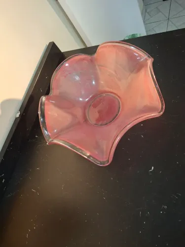 Fruteira de vidro rosa do tempo da vovó inclusivel