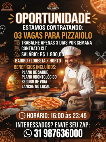 03 Pizzaiolos 03 dias/semana