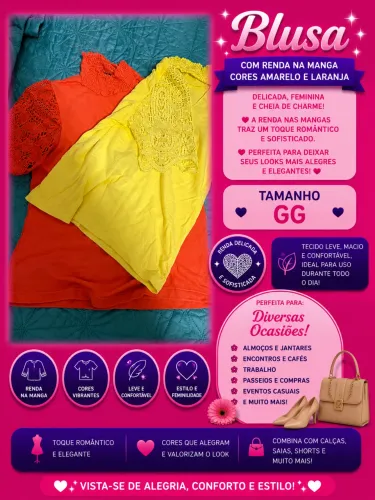 Blusa amarela e laranja com manga de renda tamanho gg