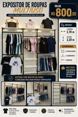 ARARA DE PAREDE PRATELEIRAS ESTANTE LOJA ROUPAS