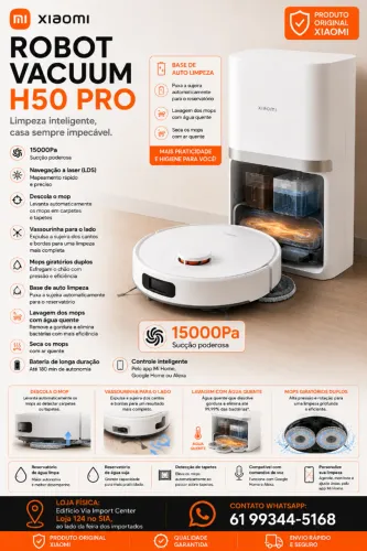H50 Pro, Robô Xiaomi 220W Novo, Loja Física, Garantia, Parcelamos, Entregamos + Brinde