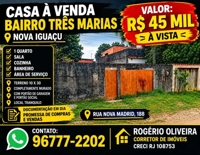 Casa à Venda no Bairro Três Marias, em Nova Iguaçu