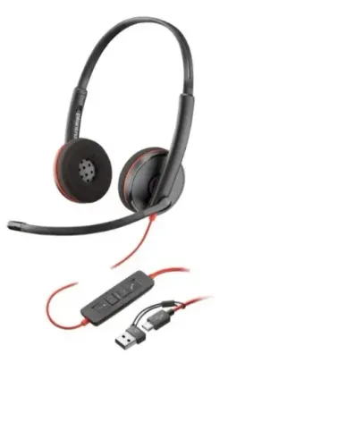 Headset Poly Blackwire 3220 Stereo, USB-C, com Adaptador para USB-A, Preto