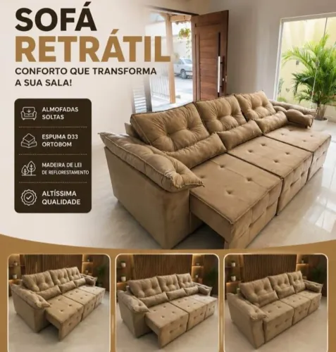Sofá retrátil 2,40m pronta entrega, direto da fábrica, contato 98- *