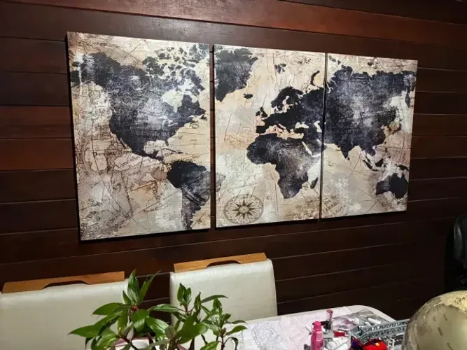 Quadro Decorativo 3 Peças Grande pra Sala! (Mapa Mundi)