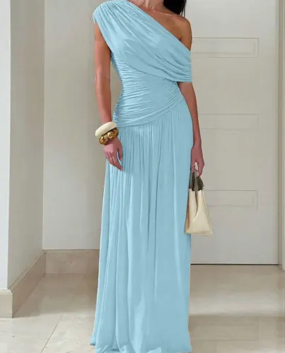 Vestido longo azul serenity - ombro único