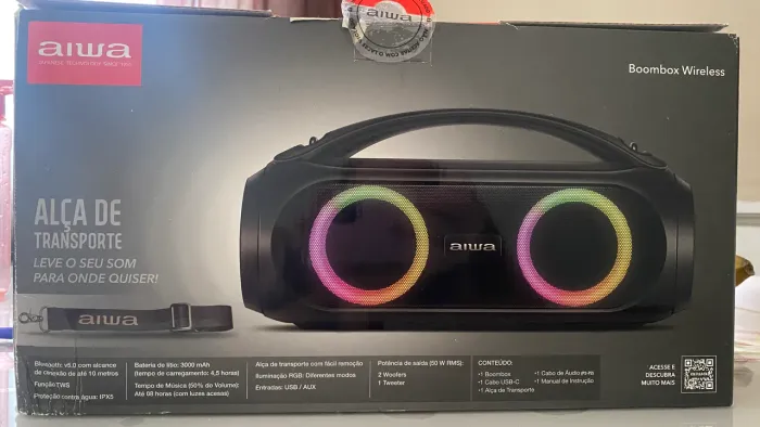 Caixa de Som Boombox AIWA BBS-02-A 50W BT 8H IPX5 RGB USB