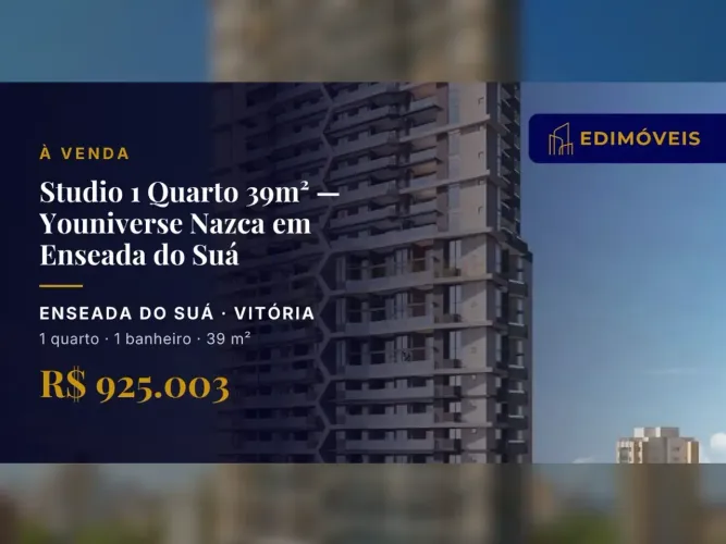 Enseada do Suá: Studio 1 quarto com coworking e lavanderia coletiva