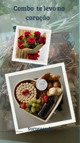 Cesta de café da manhã/ presente romântico/ cesta e flores